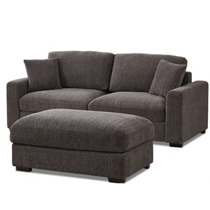 Pemberly Row Chenille Modular Loveseat with Ottoman Chaise in Dark Gray