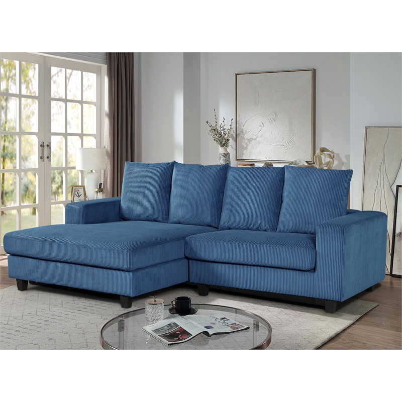 Pemberly Row Corduroy Sleeper Sectional with Left-Facing Chaise in Blue