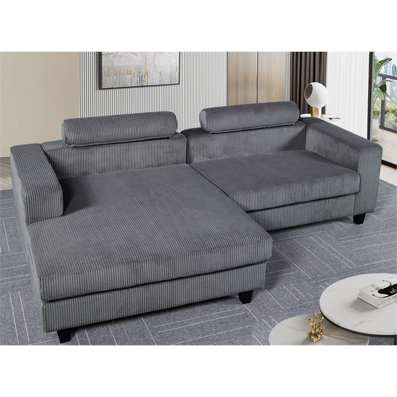 Pemberly Row Corduroy Sleeper Sectional with Left-Facing Chaise in Gray