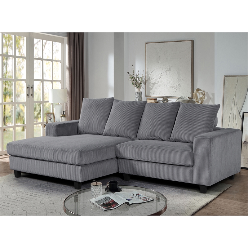 Pemberly Row Corduroy Sleeper Sectional with Left-Facing Chaise in Gray