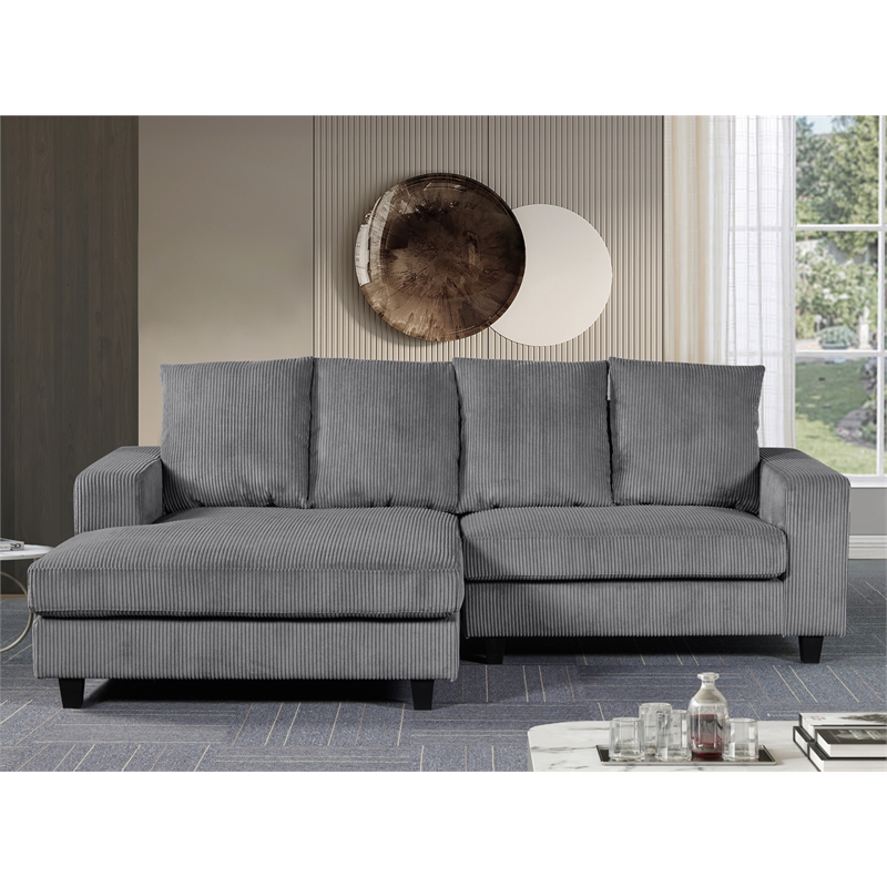 Pemberly Row Corduroy Sleeper Sectional with Left-Facing Chaise in Gray