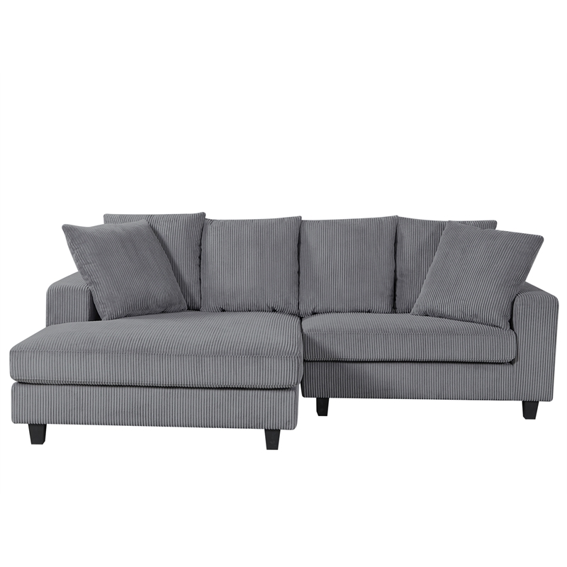 Pemberly Row Corduroy Sleeper Sectional with Left-Facing Chaise in Gray