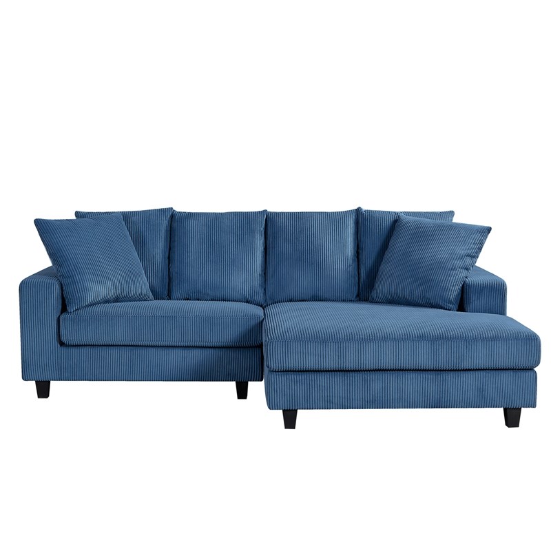 Pemberly Row Corduroy Sleeper Sectional with Right-Facing Chaise in Blue
