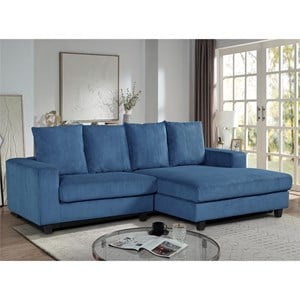 Pemberly Row Corduroy Sleeper Sectional with Right-Facing Chaise in Blue
