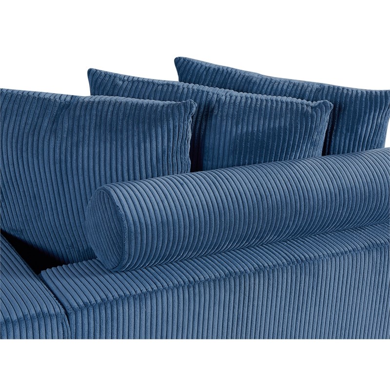 Pemberly Row Corduroy Sleeper Sectional with Right-Facing Chaise in Blue
