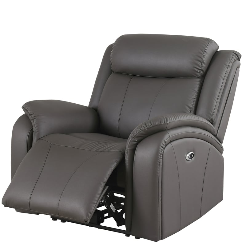 Pemberly Row Leather Power Reclining Armchair for Home Theater in Gray