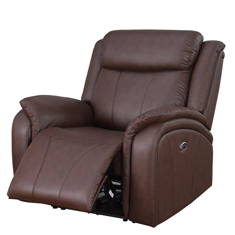 Pemberly Row Leather Power Reclining Armchair for Home Theater in Brown