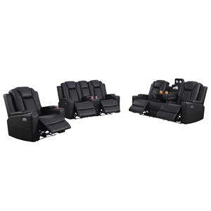 Pemberly Row Faux Leather Recliner with Cup Holder Speaker & USB in Black