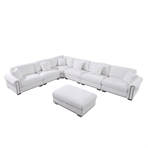 Pemberly Row Polyester 6-Seat Large Sectional Sofa with Ottoman in White