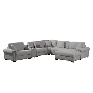 Pemberly Row Sectional Sofa with Ottoman Cup Holder & Charger in Gray
