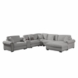 Pemberly Row Sectional Sofa with Ottoman Cup Holder & Charger in Gray