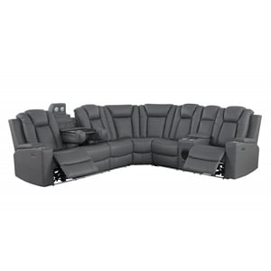 Pemberly Row Faux Leather Recliner with Cup Holder Speaker & USB in Gray