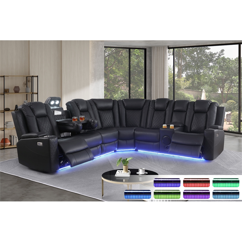 Pemberly Row Faux Leather Recliner with Cup Holder Speaker & USB in Black