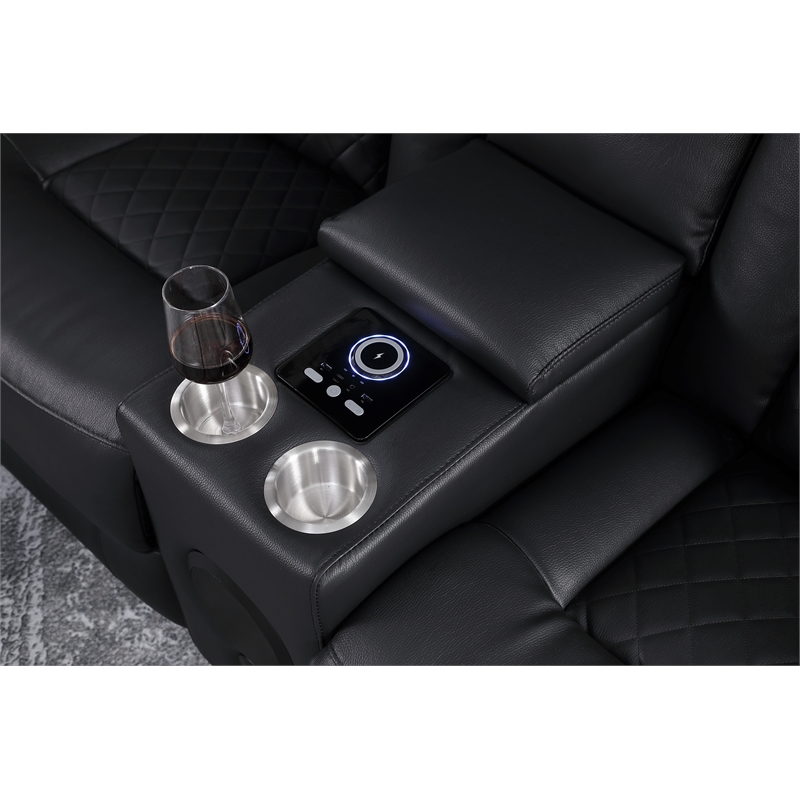 Pemberly Row Faux Leather Recliner with Cup Holder Speaker & USB in Black