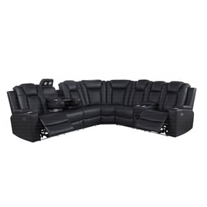 Pemberly Row Faux Leather Recliner with Cup Holder Speaker & USB in Black