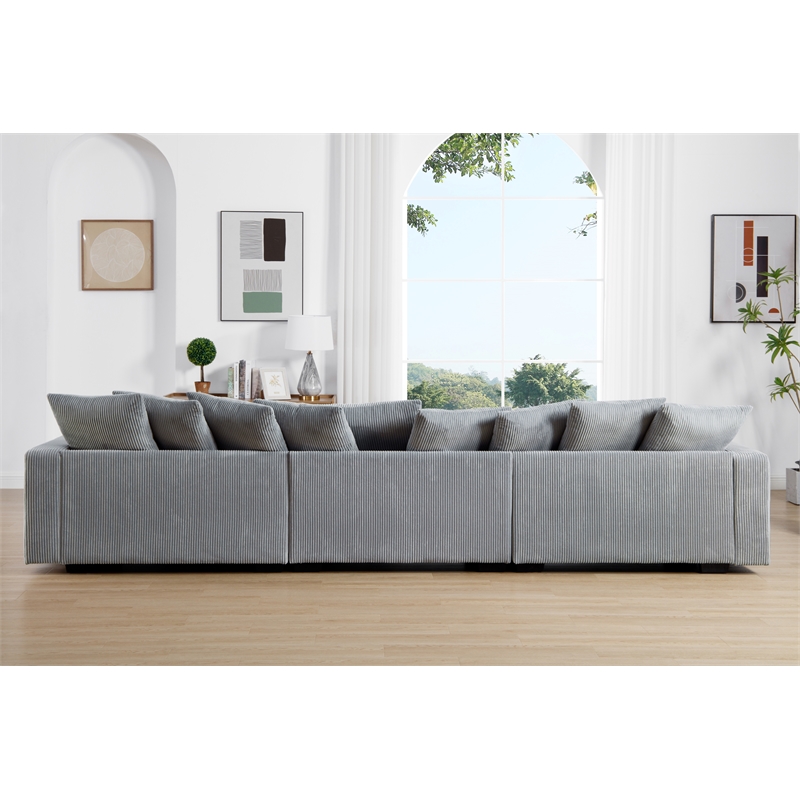 Pemberly Row Polyester Sectional Comfy Sofa with Ottoman in Light Gray