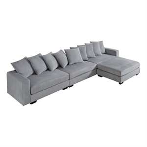 Pemberly Row Polyester Sectional Comfy Sofa with Ottoman in Light Gray
