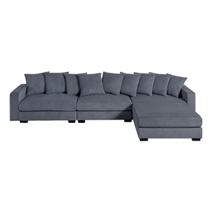 Pemberly Row Polyester Sectional Comfy Sofa with Ottoman in Dark Gray