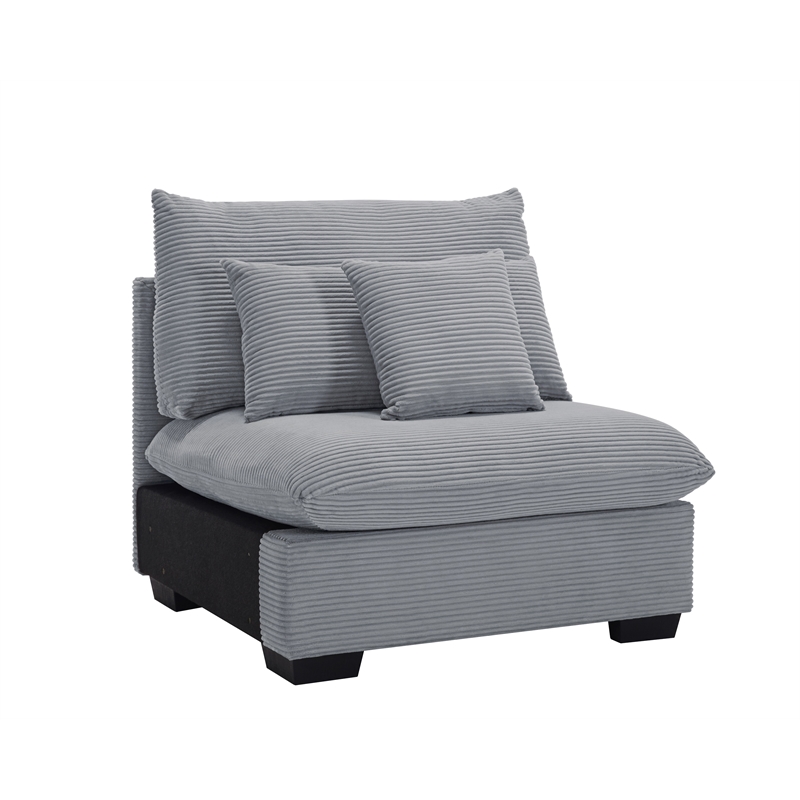 Pemberly Row Corduroy Sectional Sofa with Storage Ottoman in Light Gray