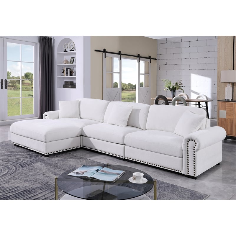 Pemberly Row Modern Polyester Large Sectional Sofa Couch in White