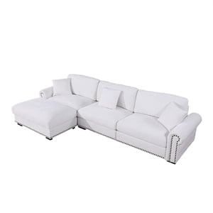 Pemberly Row Modern Polyester Large Sectional Sofa Couch in White