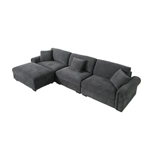 Pemberly Row Modern Polyester Large Sectional Sofa Couch in Dark Gray