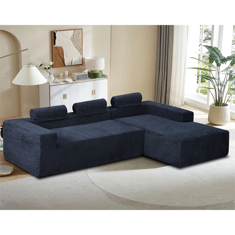 Pemberly Row 108-Inch Chenille Sleeper Sectional Sofa with Chaise in Blue