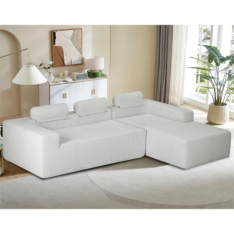 Pemberly Row 108-Inch Chenille Sleeper Sectional Sofa with Chaise in White
