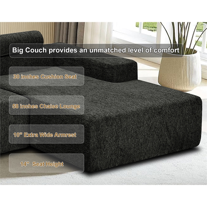Pemberly Row 108-Inch Chenille Sleeper Sectional Sofa with Chaise in White
