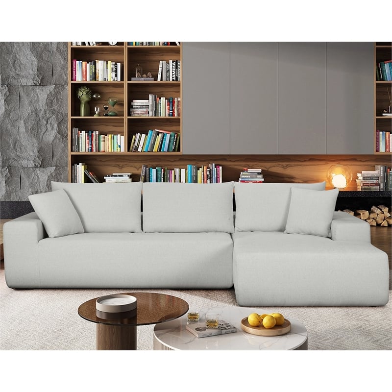 Pemberly Row 108-Inch Chenille Sleeper Sectional Sofa with Chaise in White