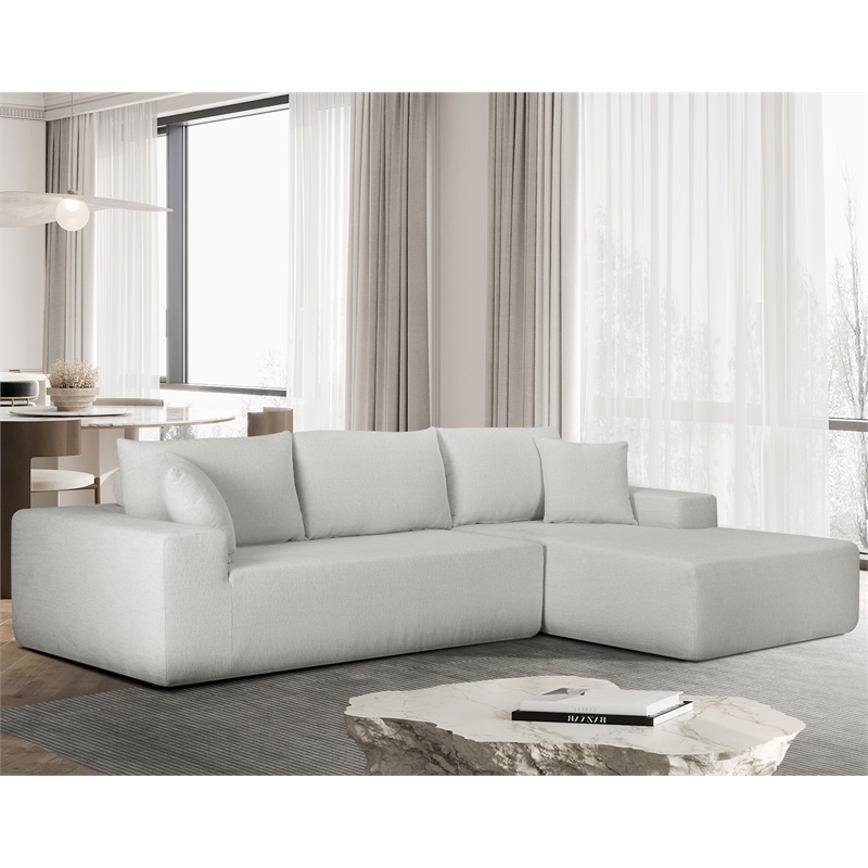 Pemberly Row 108-Inch Chenille Sleeper Sectional Sofa with Chaise in White