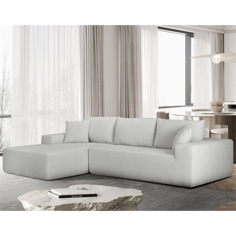 Pemberly Row 108-Inch Chenille Sleeper Sectional Sofa with Chaise in White