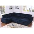 Pemberly Row Corduroy Sleeper Sofa Bed with Storage Chaise in Blue