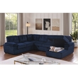 Pemberly Row Corduroy Sleeper Sofa Bed with Storage Chaise in Blue