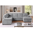 Pemberly Row Corduroy Sleeper Sofa Bed with Storage Chaise in Light Gray