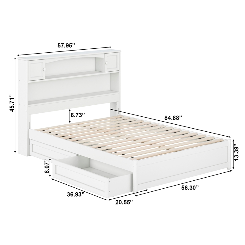 Pemberly Row Full Wood Platform Bed with Storage Drawers in White