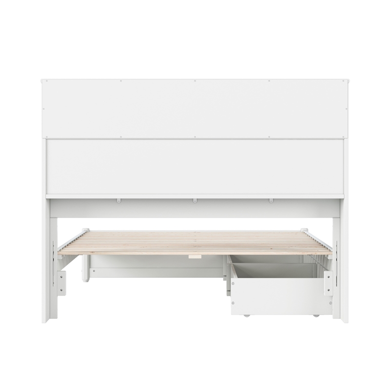 Pemberly Row Full Wood Platform Bed with Storage Drawers in White