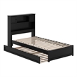 Pemberly Row Twin Wood Platform Bed with Twin Trundle in Black