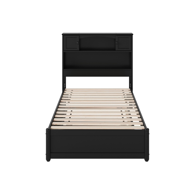 Pemberly Row Twin Wood Platform Bed with Twin Trundle in Black
