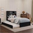 Pemberly Row Twin Wood Platform Bed with Twin Trundle in Black
