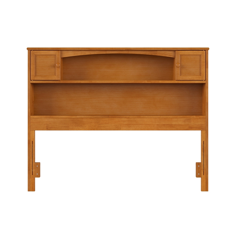 Pemberly Row Full Wood 2-Shelf Storage Bookcase Headboard in Light Toffee