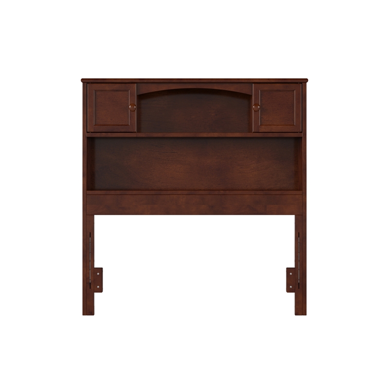 Pemberly Row Twin Wood 2-Shelf Storage Bookcase Headboard in Walnut
