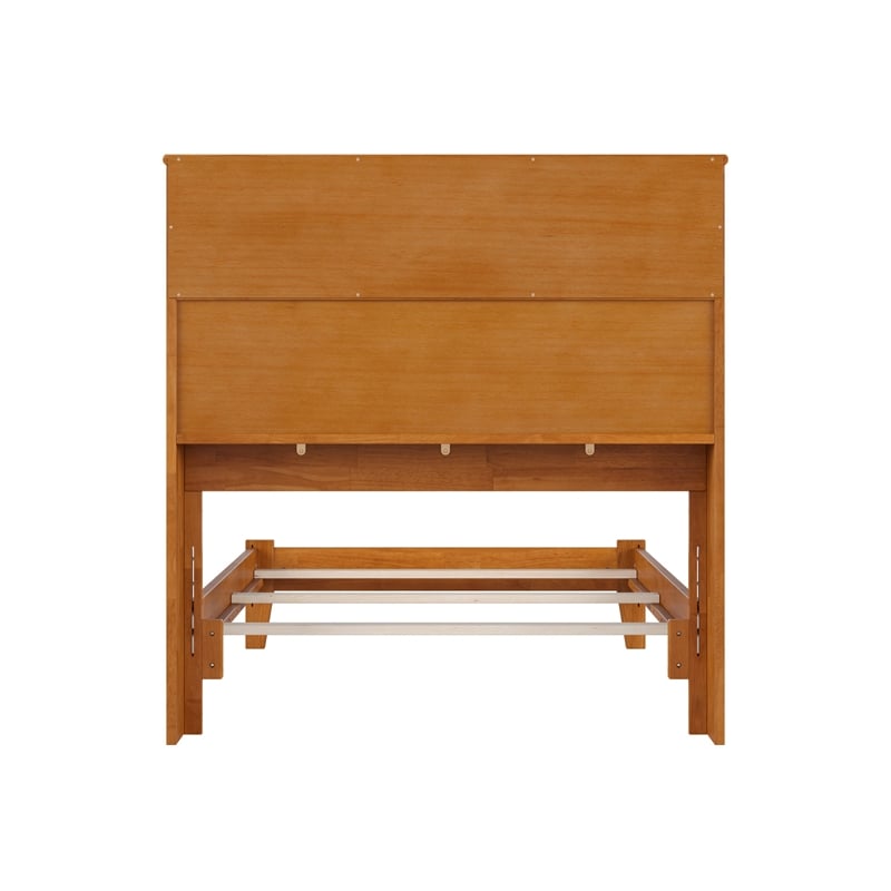 Pemberly Row Twin Foundation Bed with Bookcase Headboard in Light Toffee