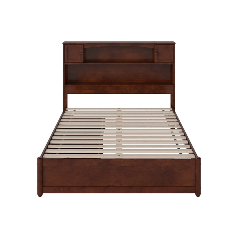 Pemberly Row Full Wood Platform Bed with Storage Drawers in Walnut