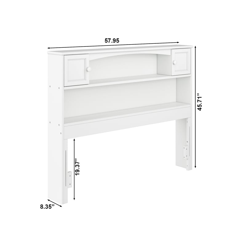 Pemberly Row Full Wood 2-Shelf Storage Bookcase Headboard in White