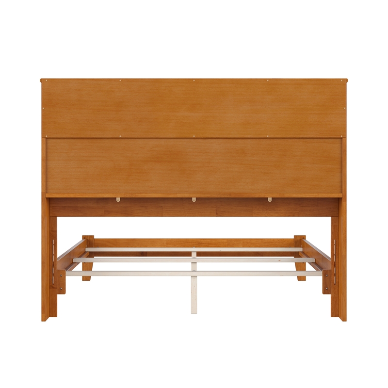 Pemberly Row Full Foundation Bed with Bookcase Headboard in Light Toffee