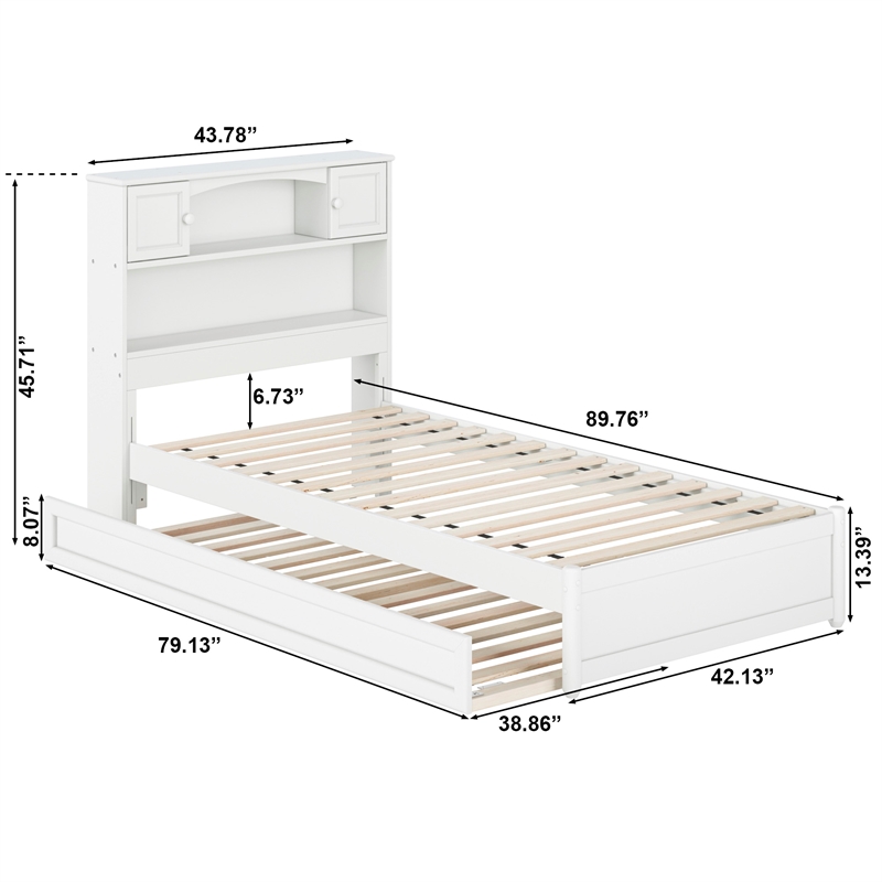 Pemberly Row Twin XL Wood Platform Bed with Twin XL Trundle in White