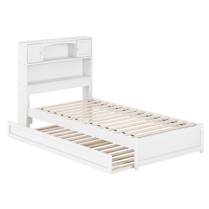 Pemberly Row Twin XL Wood Platform Bed with Twin XL Trundle in White