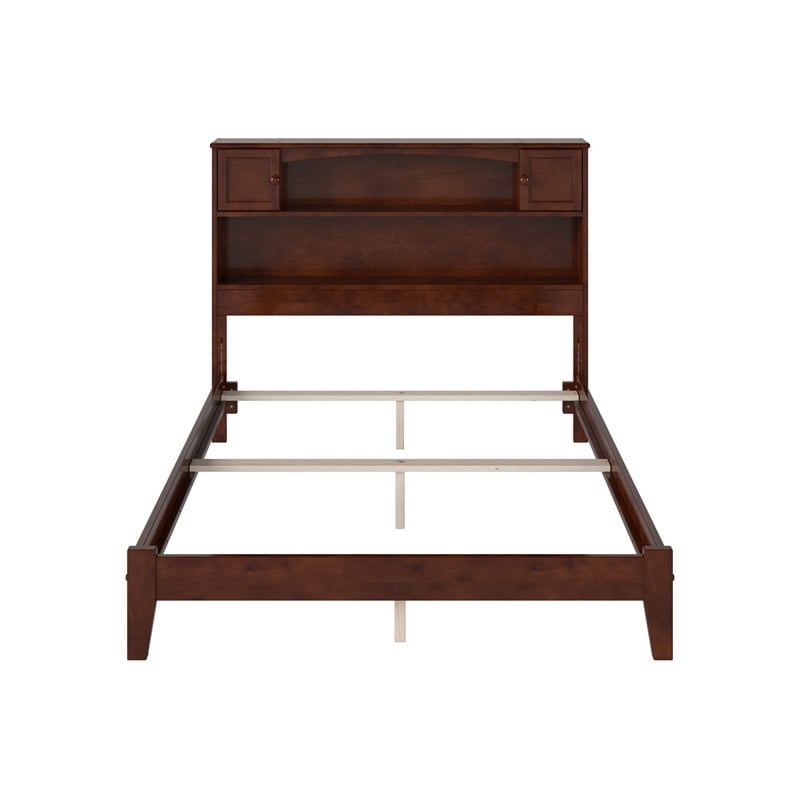 Pemberly Row Full Wood Foundation Bed with Bookcase Headboard in Walnut