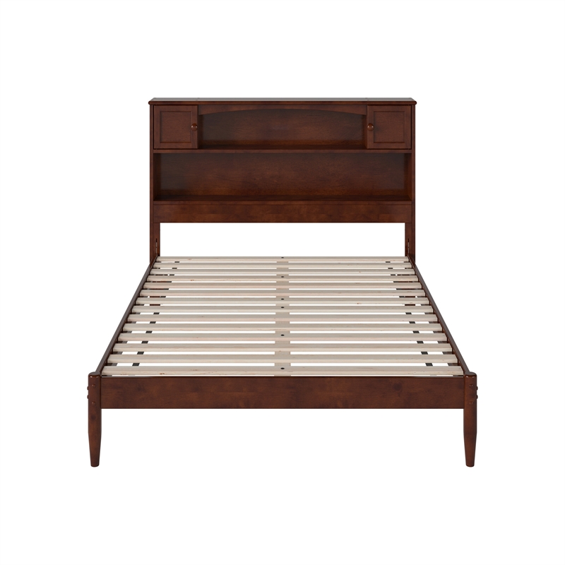 Pemberly Row Full Wood Platform Bed with Storage Headboard in Walnut
